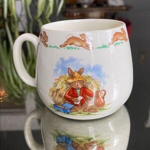 Vintage Royal Doulton Bunnykins Children's Mug Featuring a Scene Titled "Haying